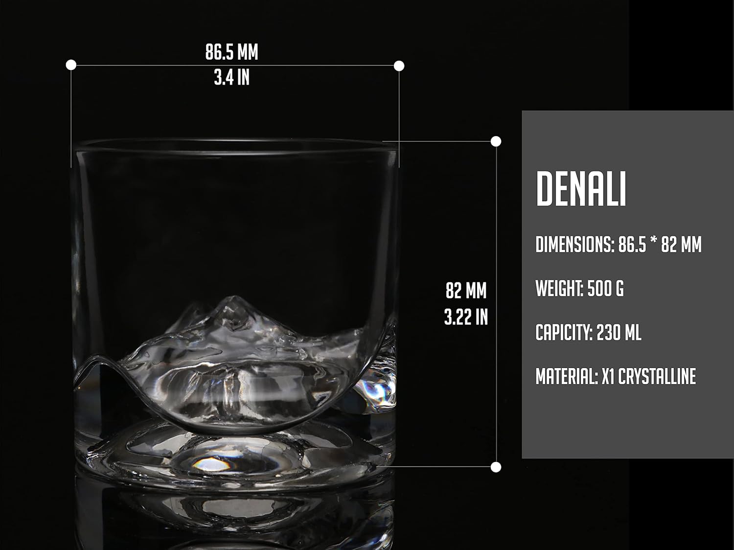 LIITON Denali Mountain Heavy Crystal Whiskey Glasses Gift Set of 2 With Polishing Cloth