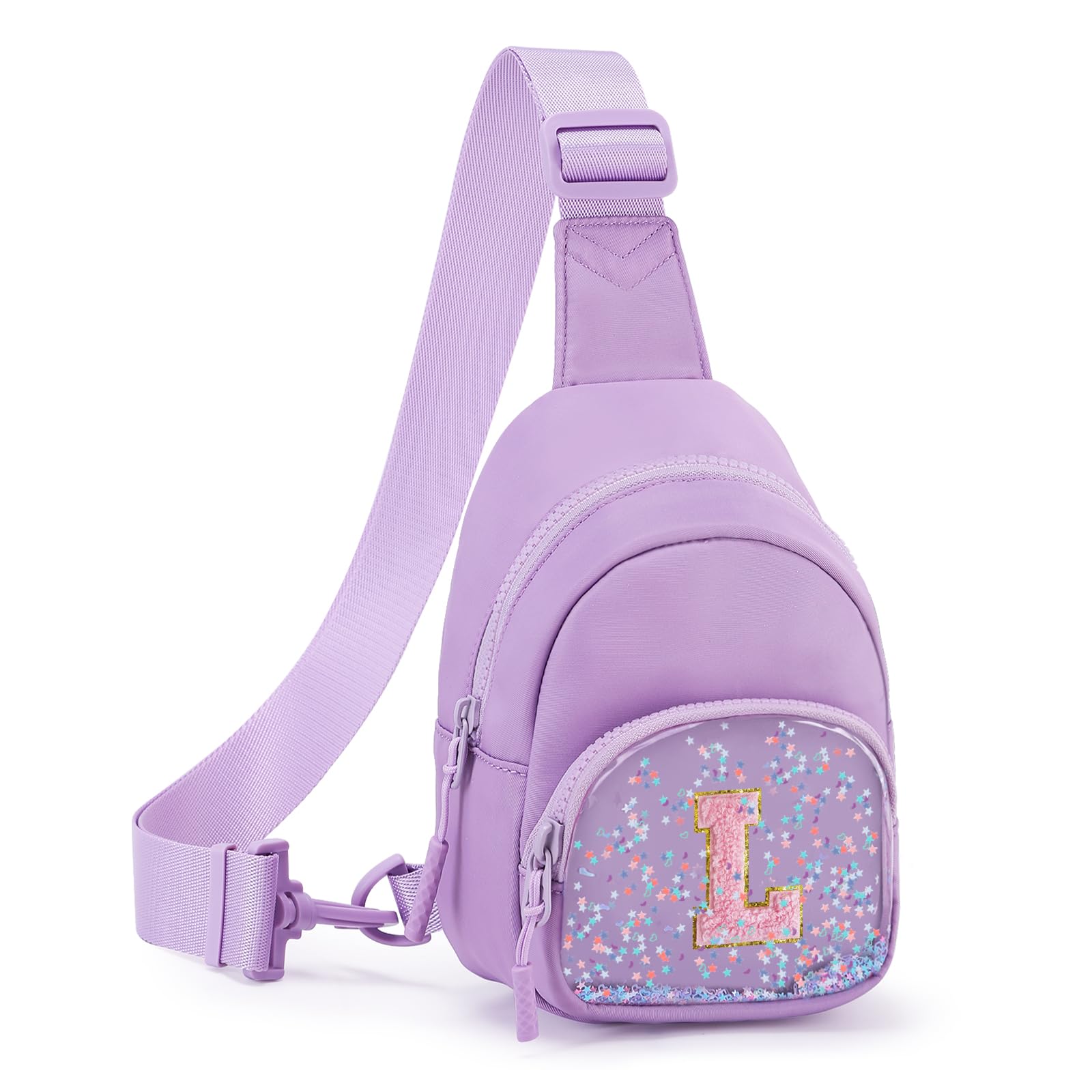 Viverte Birthday Gifts for Girls Small Clear Initial Sling Bag Crossbody Bag Purse Fanny Packs Personalized Monogrammed Gifts for Girls for Travel (Lavender-L) - 2