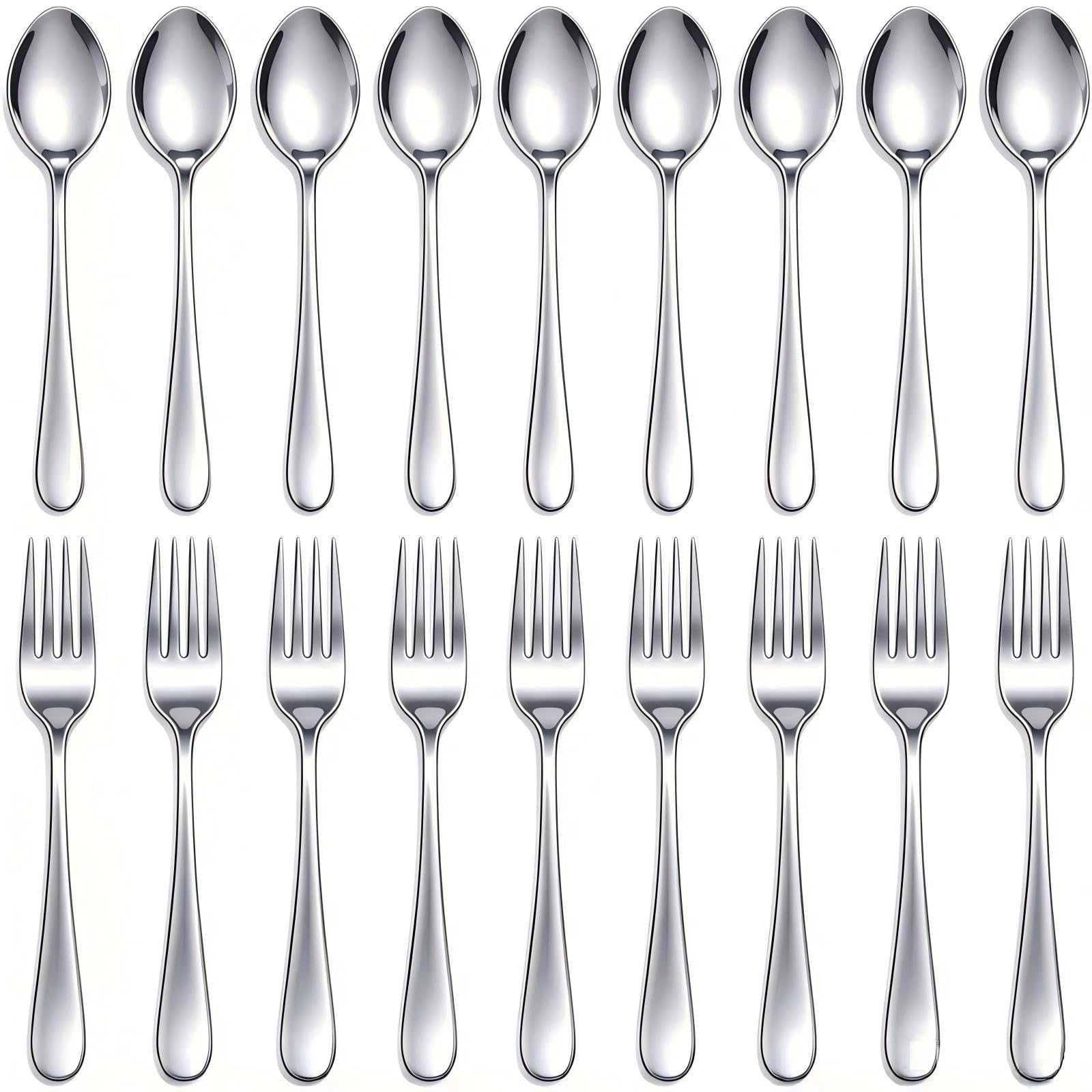 24Pcs Spoons and Forks Set Silverware - Food Grade Stainless Steel Flatware Set for Kitchen, Mirror Polished, Dishwasher Safe - 12 Dinner Forks(7.5 inch) & 12 Dessert Spoons(8.1 inch)