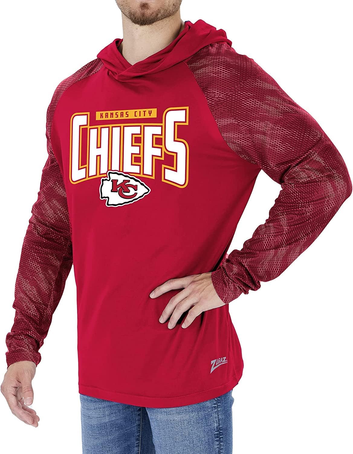 Zubaz Men's NFL Team Color Lightweight Pullover Hoodie with Viper Print Sleeves