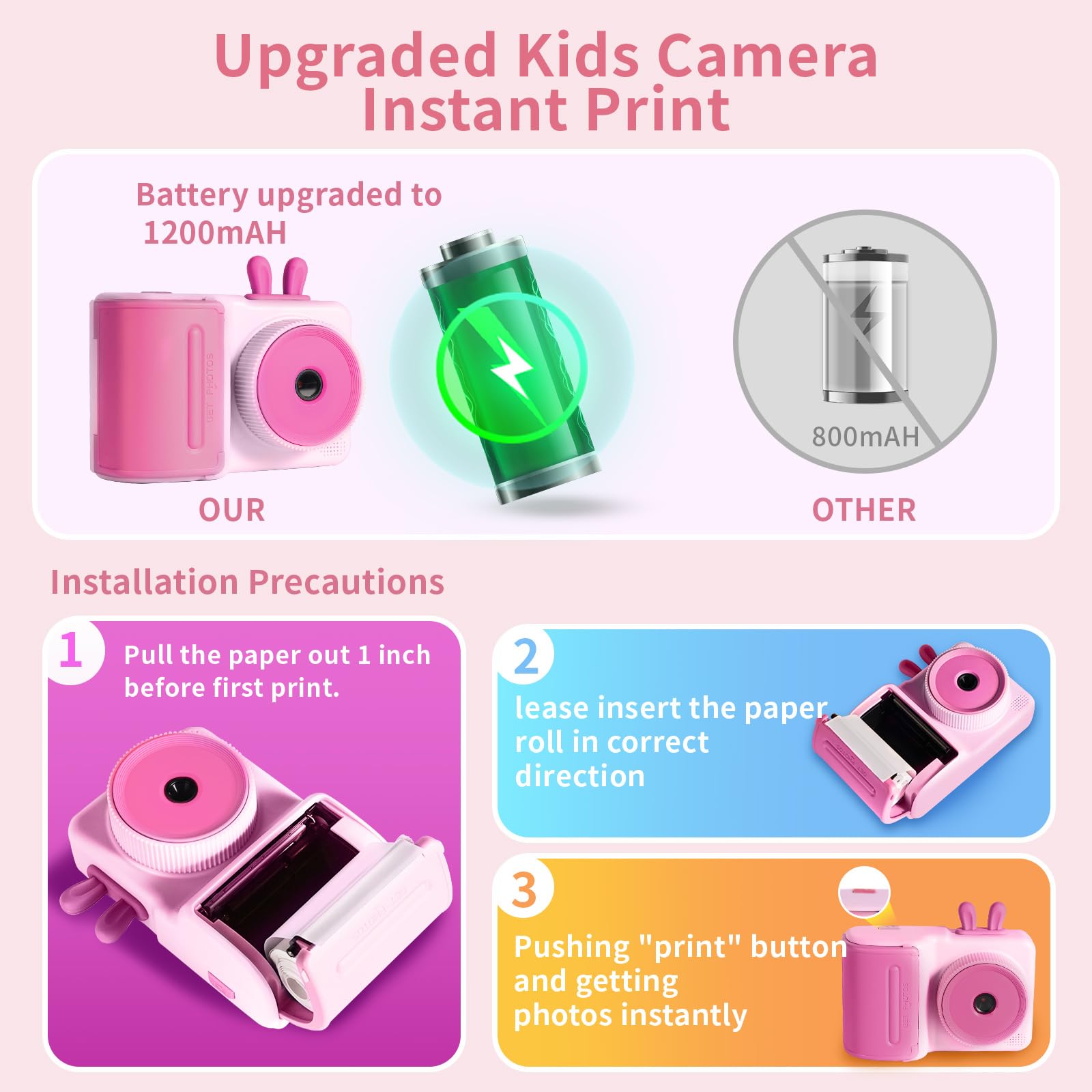 KC5 - Fotocamera a stampa istantanea per bambini (rosa)
