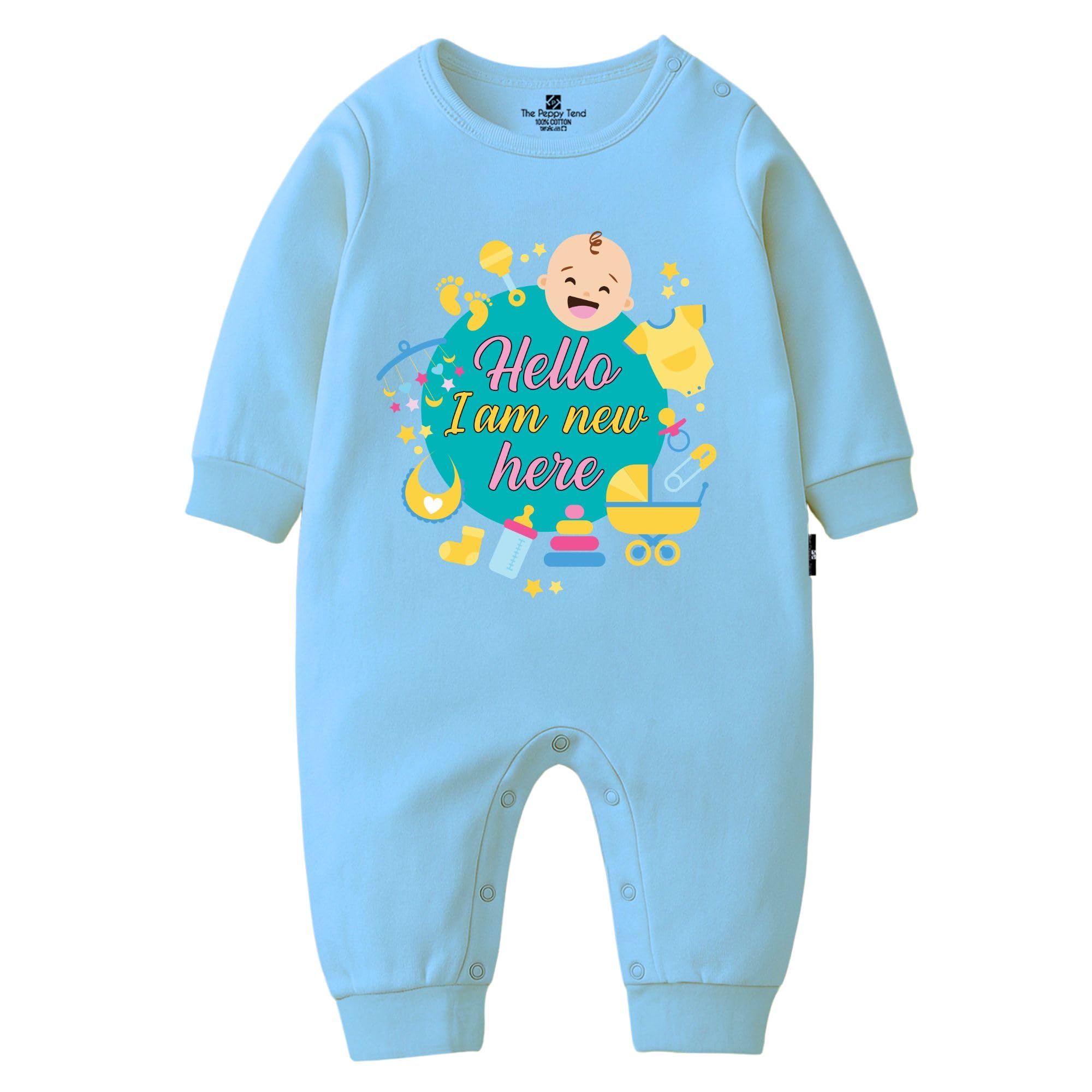 the peppy tend Baby Romper for Boys & Girls | 100% Cotton Full Sleeve Onesie Jumpsuit Hello I am new here | New Born Outfit (0-12 Months)-picture-16