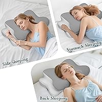 Vista 3 de Almohada cervical para el cuello para aliviar el dolor, almohada ergonómica de cama para apoyo del cuello, almohadas ortopédicas de espuma