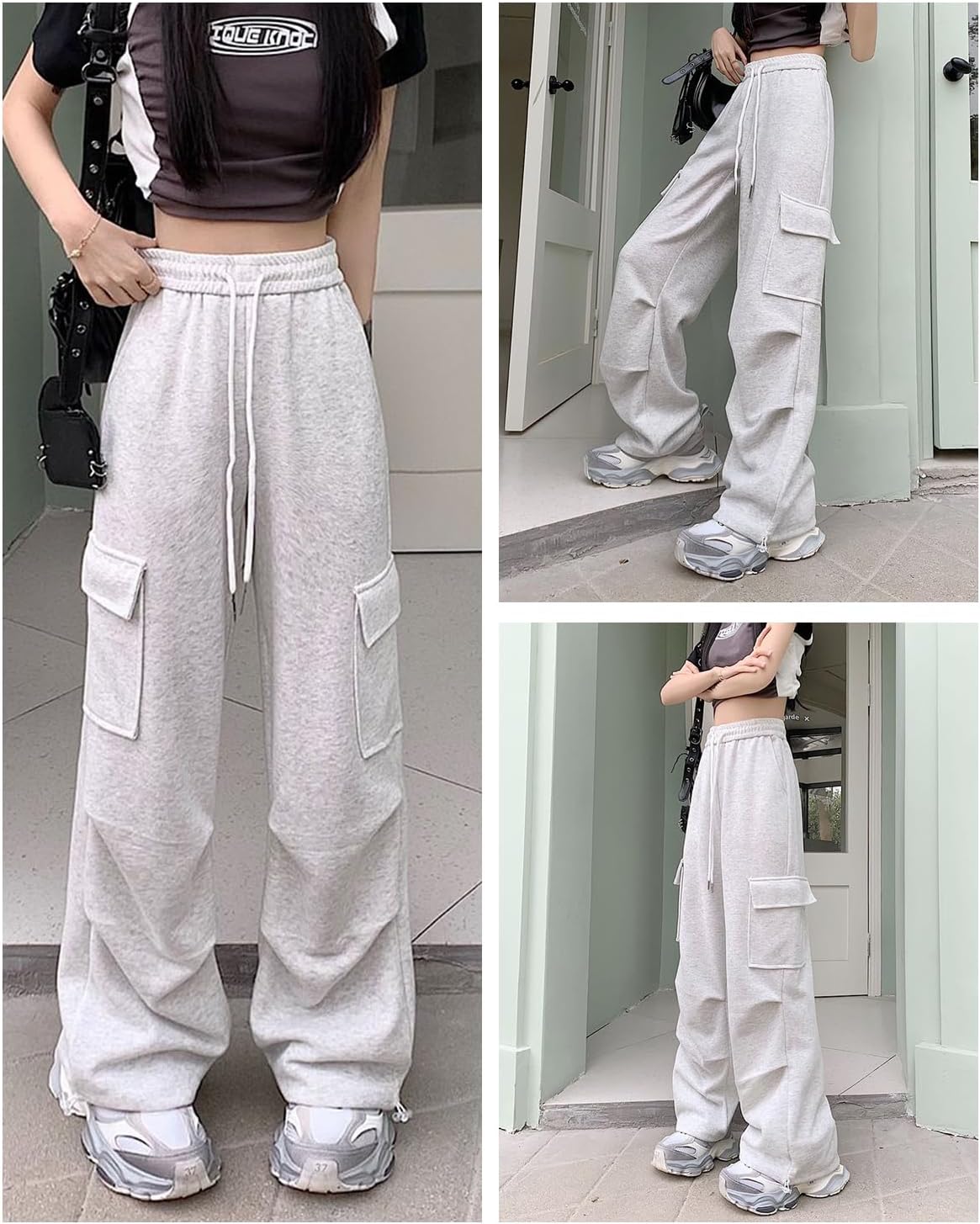 Skateboard Frog Y2K Women Baggy Pants Streetwear High Waist Drawstring Wide Leg Big Side Pockets Hip Hop Dance Trousers