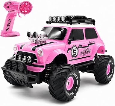 10Leccion Remote Control Car for Girls, Pink RC Truck with 2 Rechargeable Batteries, 2.4GHz Kids RC Monster Truck Toy, Easy Control Birthday Gift for Girls Ages 3-8