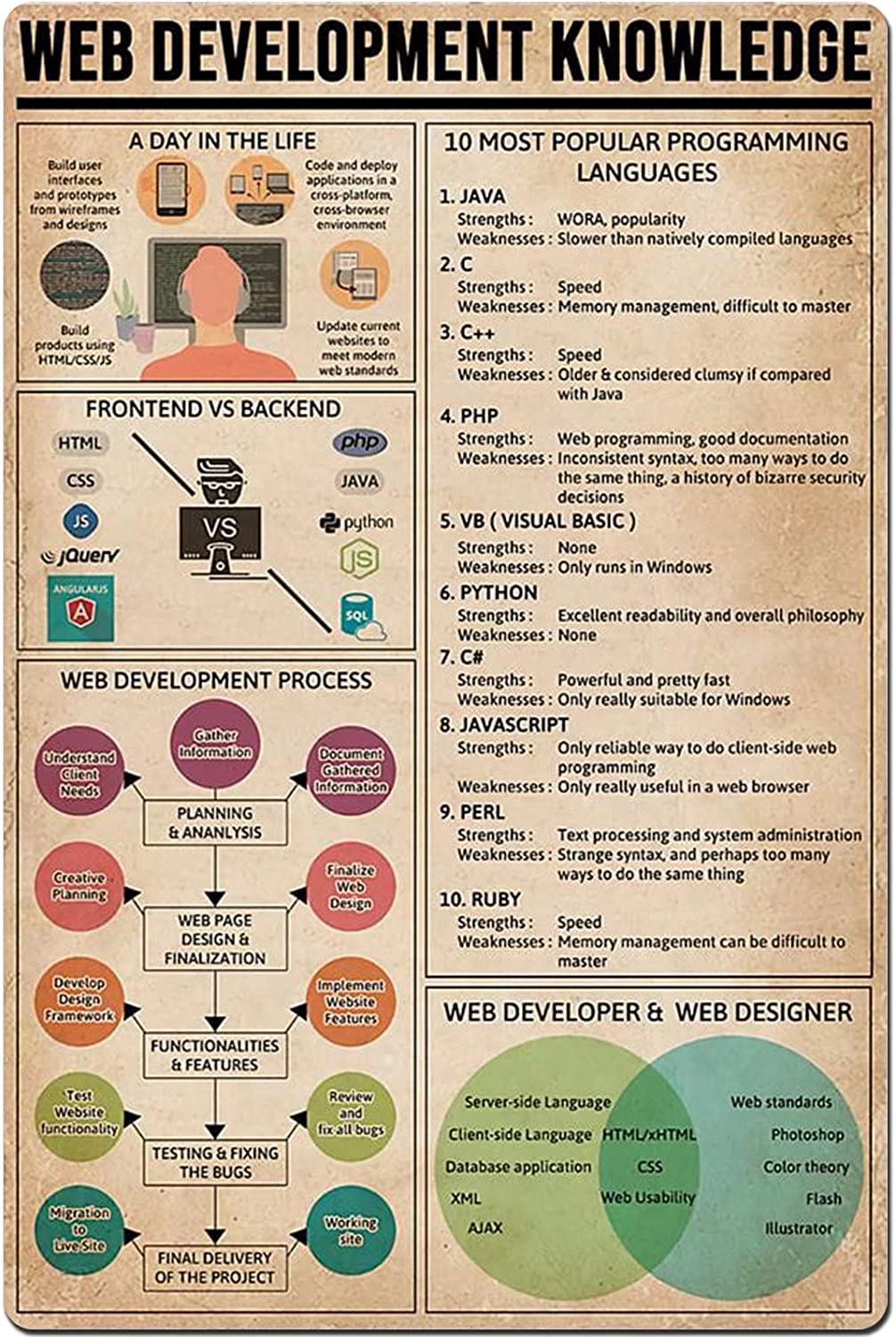 Haosensix Programmer Metal Tin Sign Web Development Knowledge Tin Poster Infographics School Education Home Kitchen Club Bar Wall Decoration Plaque 12x16 Inches