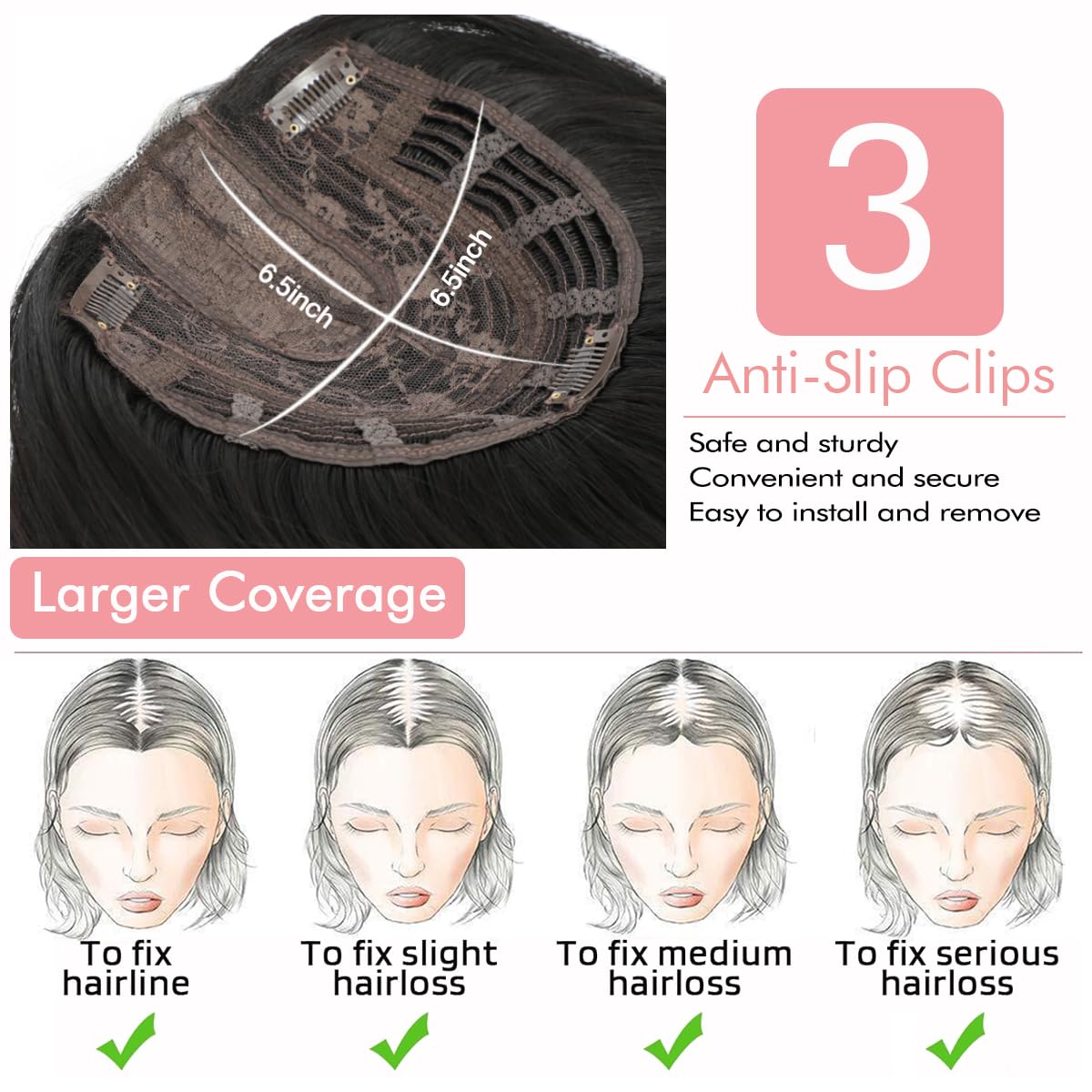 Haaraufsatz für dünner werdendes Haar, 45,7 cm, Haarteil für Damen, 16,5 x 16,5 cm, für zusätzliches Haarvolumen, natürliches glattes Haarteil, fühlt sich super weich an wie echtes Haar