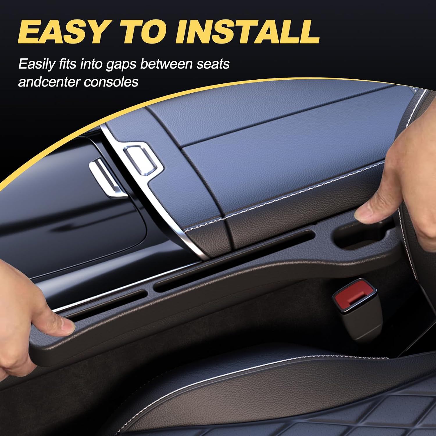 Car Seat Gap Filler Organizer - 2-Piece PU Leather Seat Gap Plug & Storage Pad to Prevent Dropping Items Between Seats and Center Console, Universal Black Interior Accessories image 3