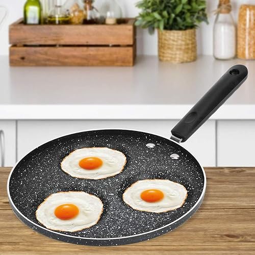 Miniatura 6 de Sartén antiadherente para huevos, sartén antiadherente con 3 agujeros redondos, sartén de huevos con revestimiento de 3 tazas para el hogar y el