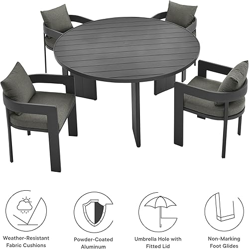 Miniatura 2 de Modway Tahoe - Juego de comedor de 5 piezas de aluminio con recubrimiento en polvo para patio al aire libre en gris carbón - Juego de muebles
