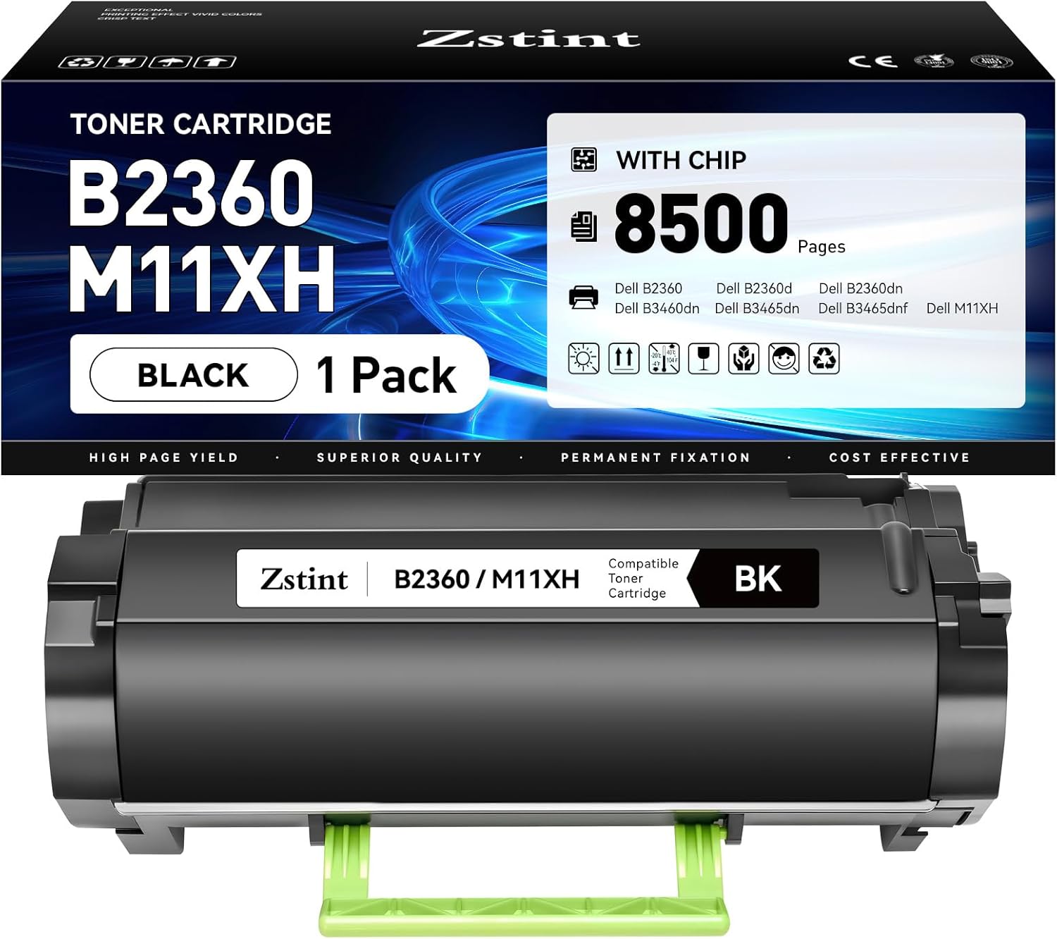 B2360 M11XH Toner Cartridge (with chip High Yield) 1-Pack Black Replacement for Dell B2360 M11XH Toner Compatible with Dell B2360 B2360d B2360dn B3460dn B3465dn B3465dnf Laser Printer Ink All-in-One