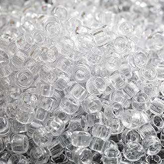 Gxueshan 1000 Pcs Acrylic Translucent White Clear Pony Beads 6x9mm Bulk for DIY Friendship Bracelet Necklace Jewelry Making Earring Hair Braiding Braids Kandi Beads