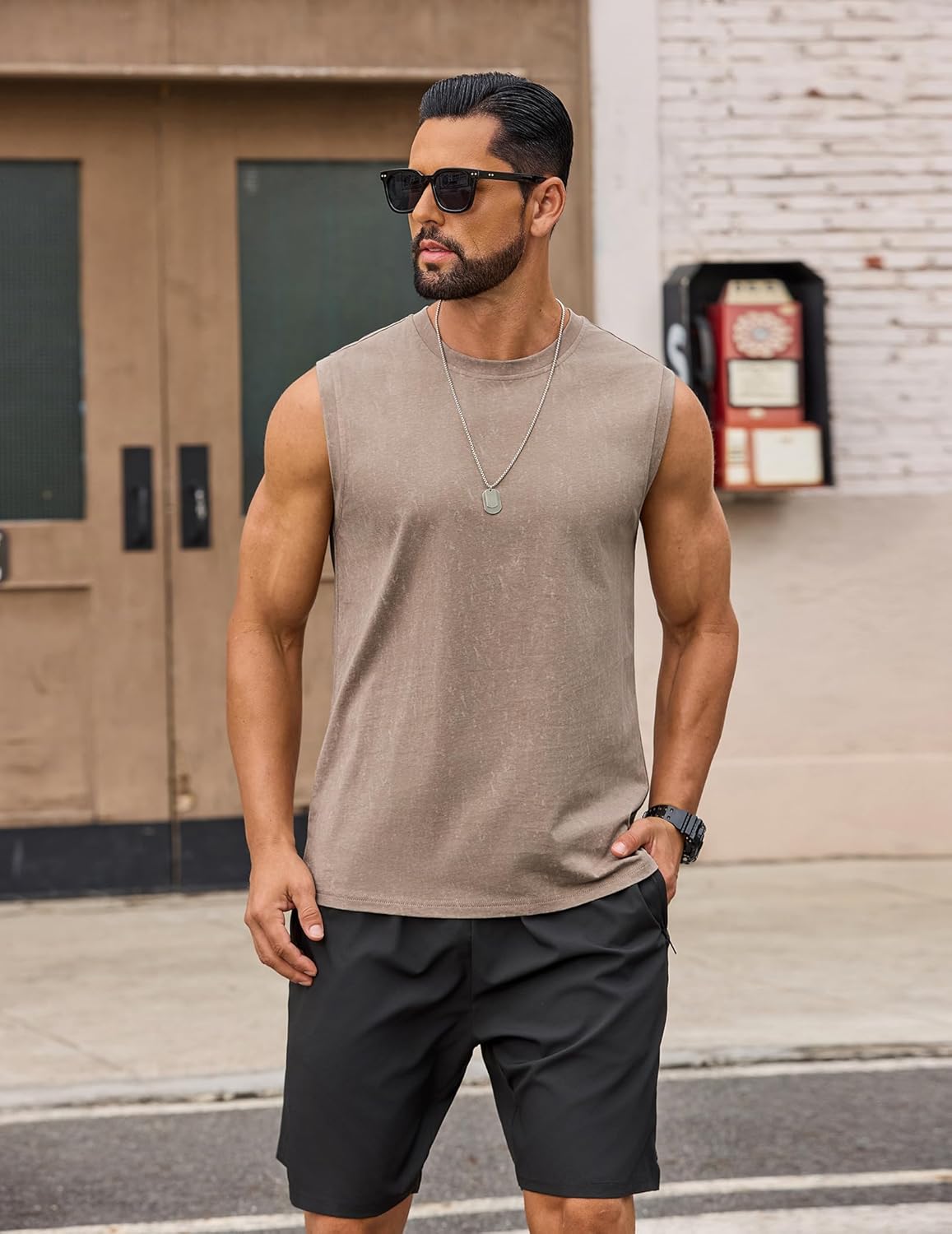 COOFANDY Men's Sleeveless Shirts Cotton Workout Tank Tops Casual Muscle Washed T Shirt Summer Beach Tee Loose Fit - Image 5