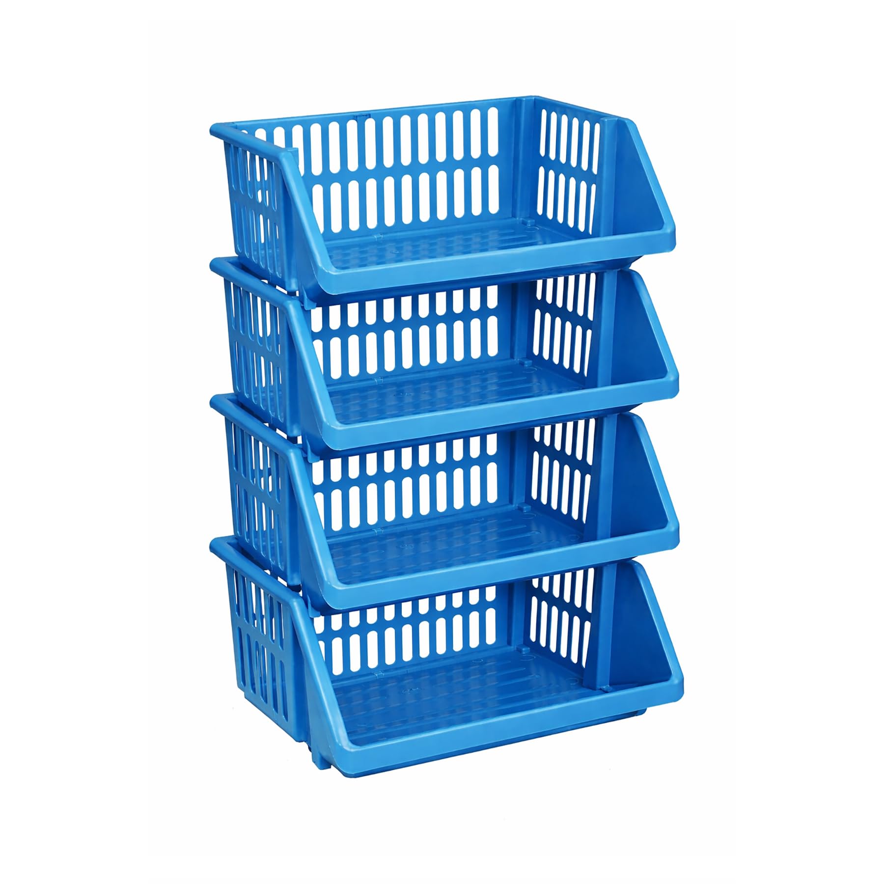 CrazyGadget® Multi Purpose Large Plastic Colour Storage Rack Stand Stacking Stackable Basket - Made In U.K. (4 Tiers, Sky Blue)