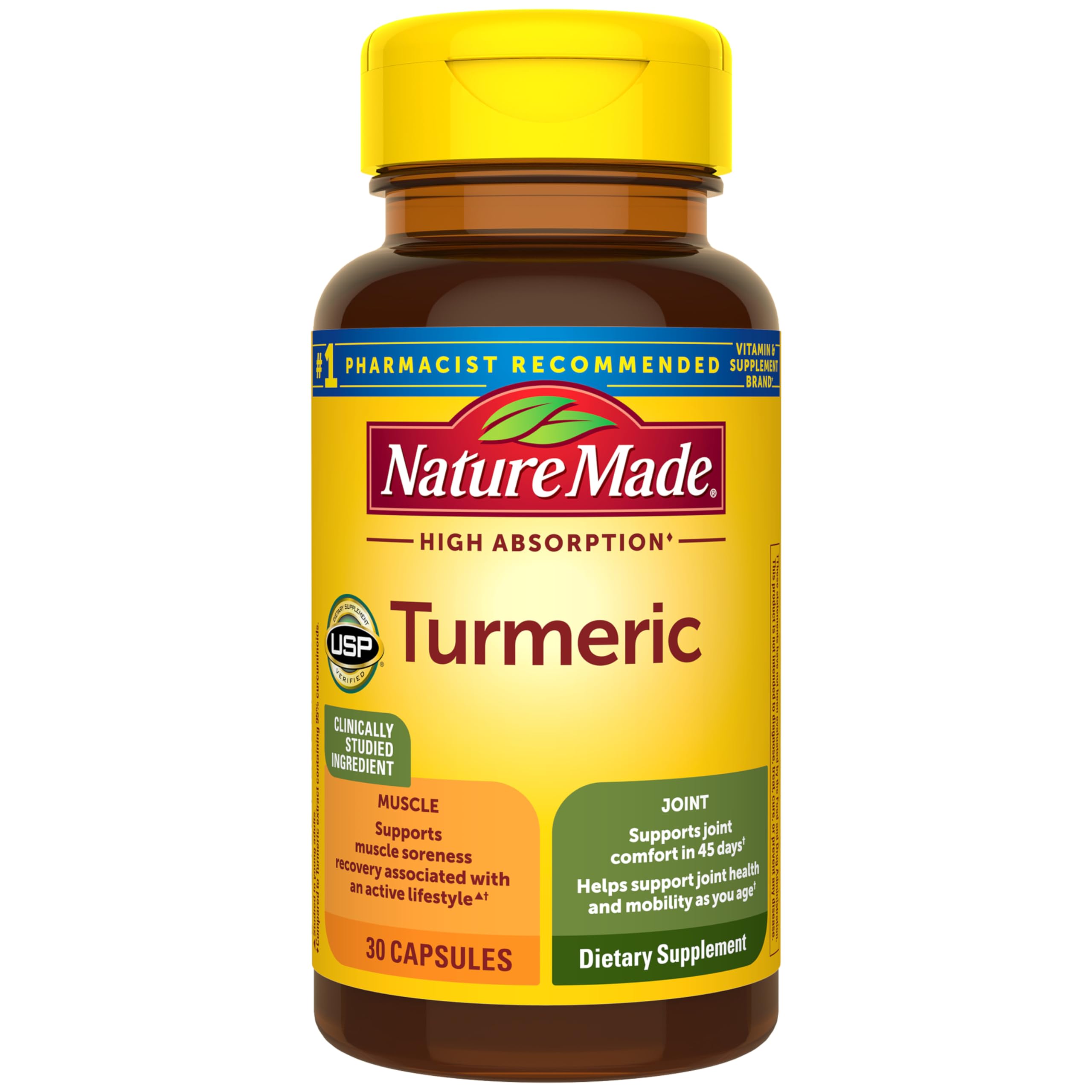Nature Made High Absorption Turmeric Curcumin Capsules, Turmeric Supplement, Muscle and Joint Support Supplement, 30 Capsules, 30 Day Supply