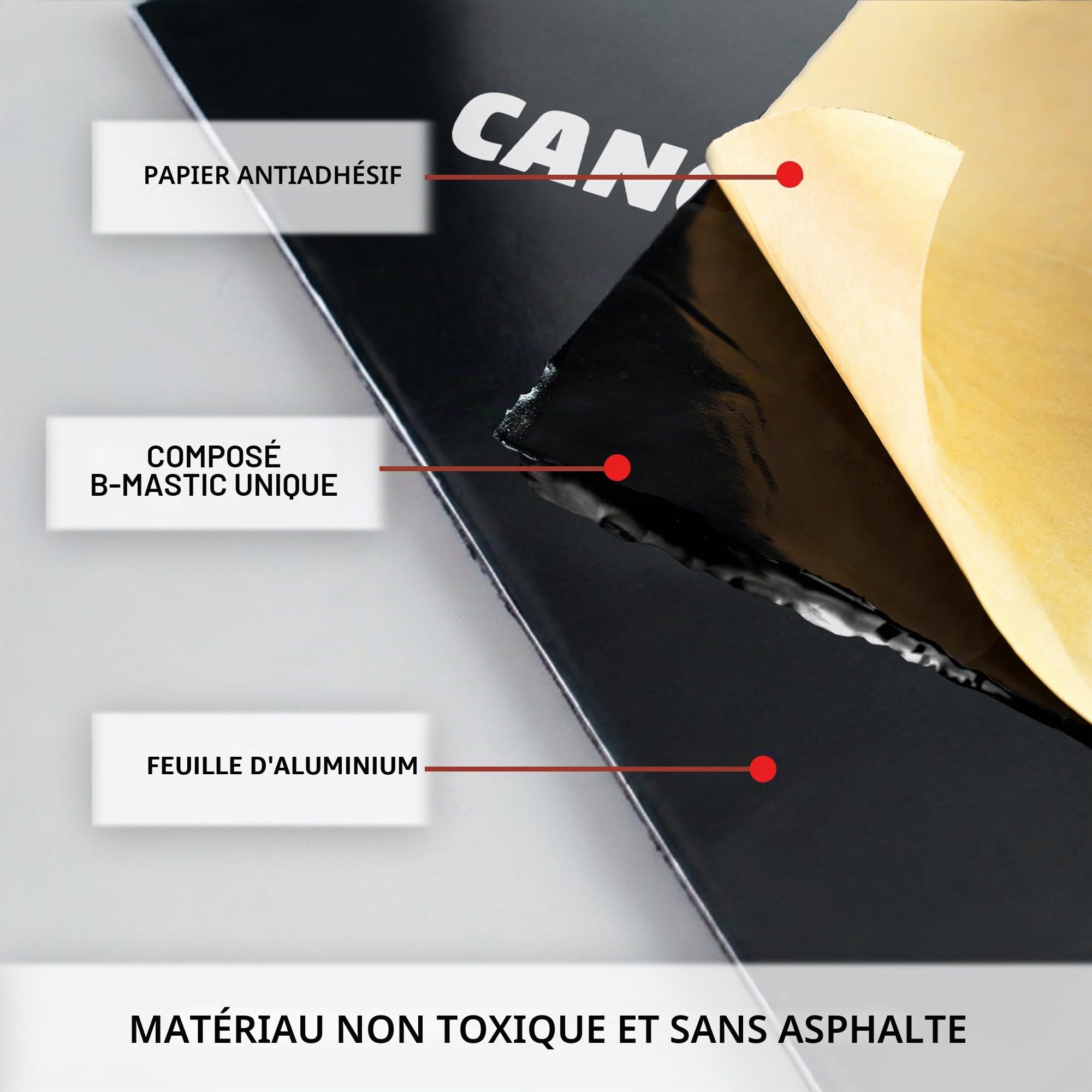 CANOPUS Professionnel Auto Adhésif Isolation Phonique Voiture, Tapis Insonorisant en Butyle, 50 mil, 18 sqft, Lot de 9 Feuilles, Tapis Insonorisant pour Voiture, Coffre, Porte, Sol et Plafond, Noir