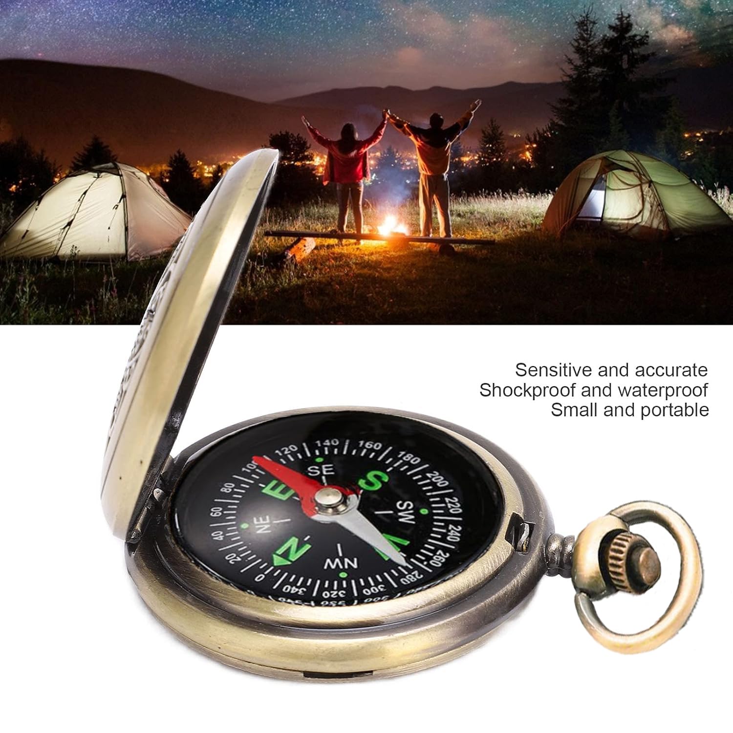 Boussole de Navigation Extérieure, Boussole Randonnée, Boussole Survie, Petite Boussole Couvercle Pliant Automatique Vintage Rétro Boussole en Métal pour Camping Randonnée Nautique
