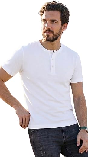 LEON Men's Henley Half Sleeve T-Shirt | 100% Pure Cotton | Regular Fit Round Neck | Half Sleeve T-Shirt for Men | Ideal fo...