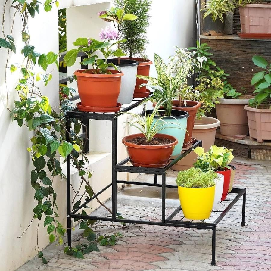 Image of Bee Creative Plant Stands for Outdoor Balcony, Flower Pot Stand for Indoor Plants, Large Metal Planter Stand for Living Room, home decor, Indoor & Outdoor plants Stand (3 STEP B)