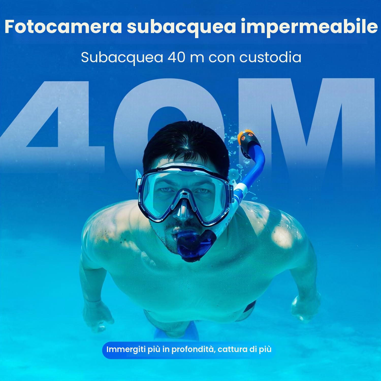 Dualscreen 4K60FPS Action Cam con scheda 64G, Fotocamera Subacquea 40M,48MP Touchscreen WiFi Videocamera con EIS, zoom 8X, impermeabile Telecamera Sportiva con 2 batterie da 1350 mAh