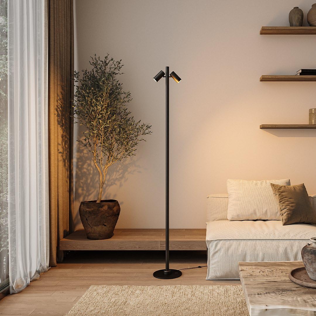 NEONA ARCA LED Stehleuchte Schwarz mit Spot und Beam, Magnetisches Schienensystem Click and Connect warmweiß 2700K Modular Erweiterbar (Schwarz)