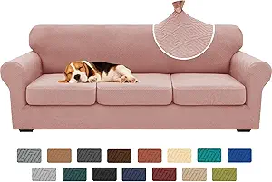 XINEAGE New 4 Pieces Extra Large Couch Covers for 3 Cushion Sofa Super Stretch Sofa Cover for 3 Large Seat Cushion Universal Slip Cover for Living Room (Dusty Pink), 91"-110"(3 Cushions)