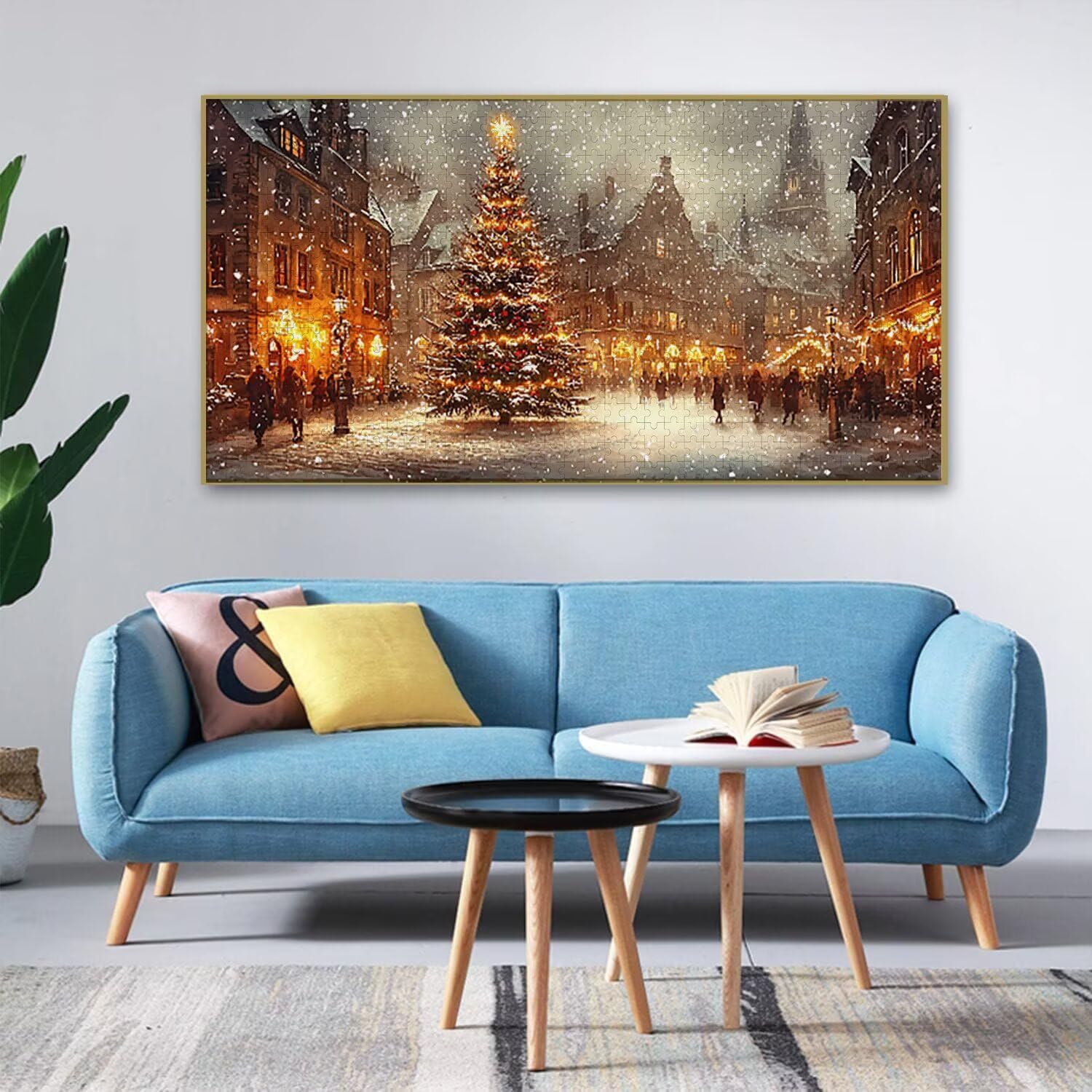 Puzzle 1100 dla dorosłych, wymagająca łamigłówka, prezent 87 x 42 cm, puzzle dla całej rodziny, prezenty dla kobiet i mężczyzn, temat: widok ulicy choinka J-548