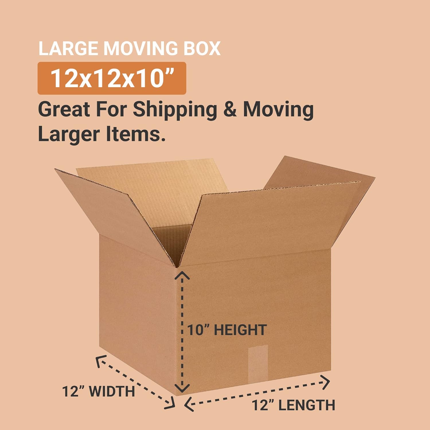 BOX USA Moving Boxes Large 12"L x 12"W x 10"H 25-Pack - Corrugated Cardboard Box for Shipping, Mailing, Packing, Packaging and Storage