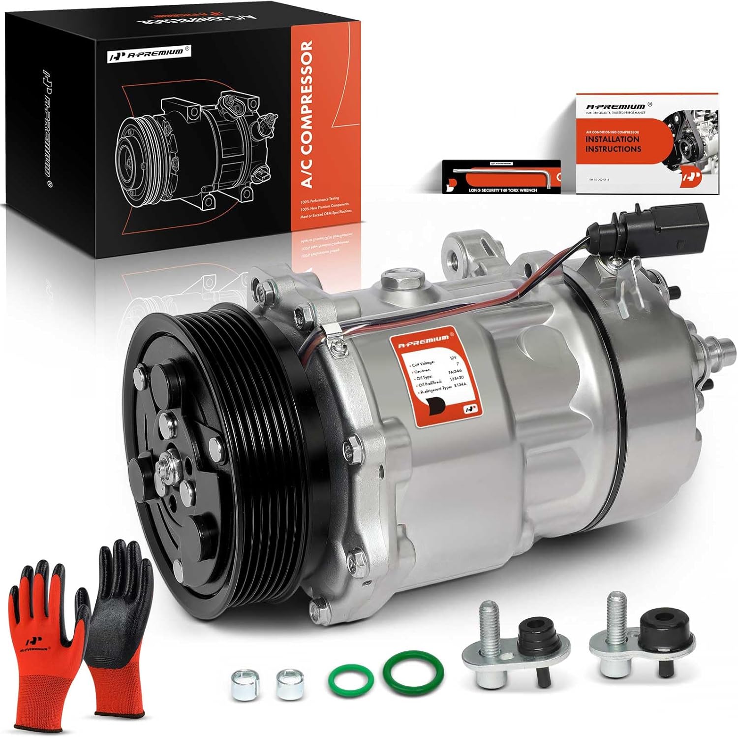 A-Premium Air Conditioner AC Compressor with Clutch Compatible with Volkswagen Jetta 1999-2003, Golf 2000-2003, with SD7V16 Compressor