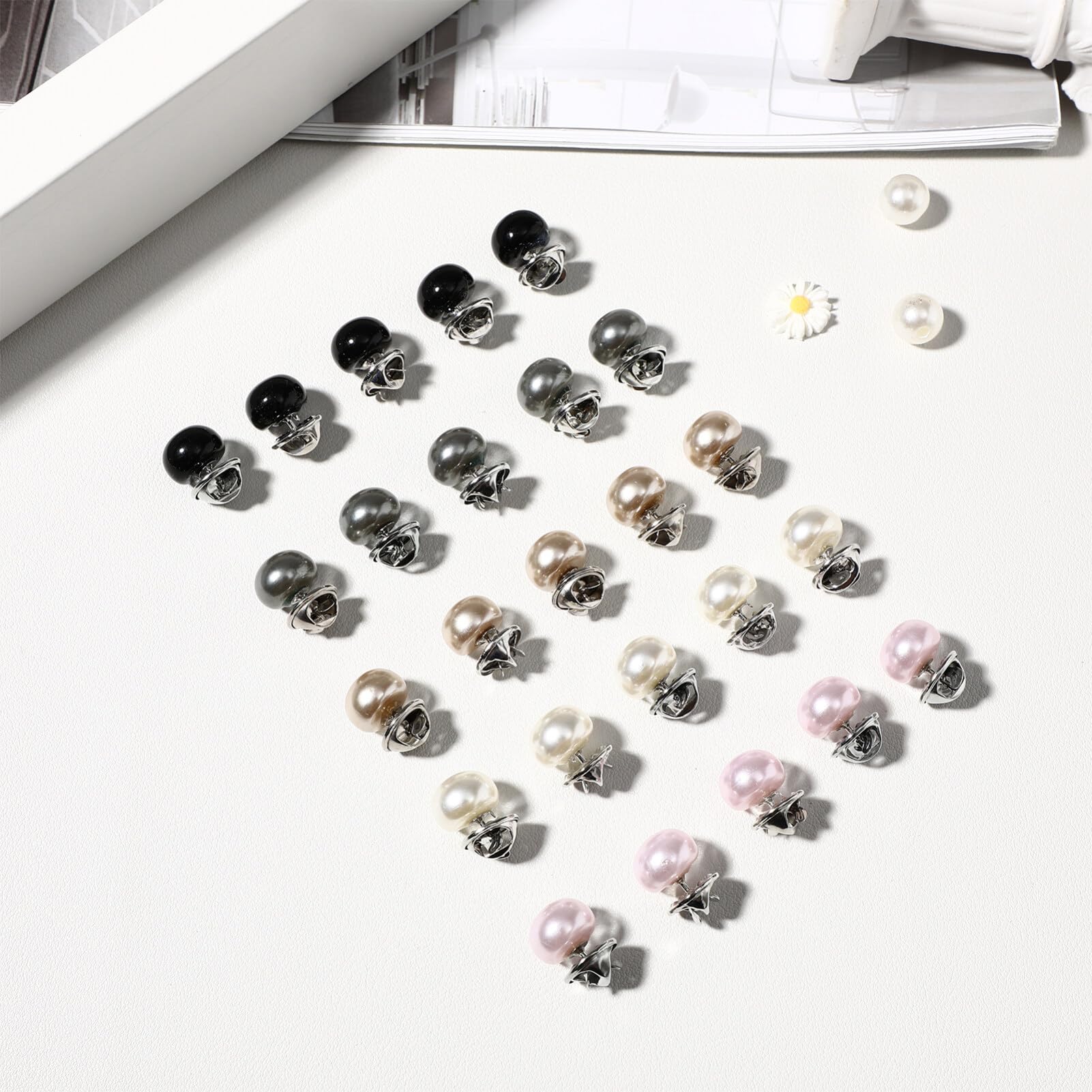 Tofficu 25Pcs Anti Exposure Brooch Pins for Women Clothes Pearl-Like Button Clips for Shirts Skirts Cardigans Secure Modesty Cover up Buttons Elegant Accessories - Image 2