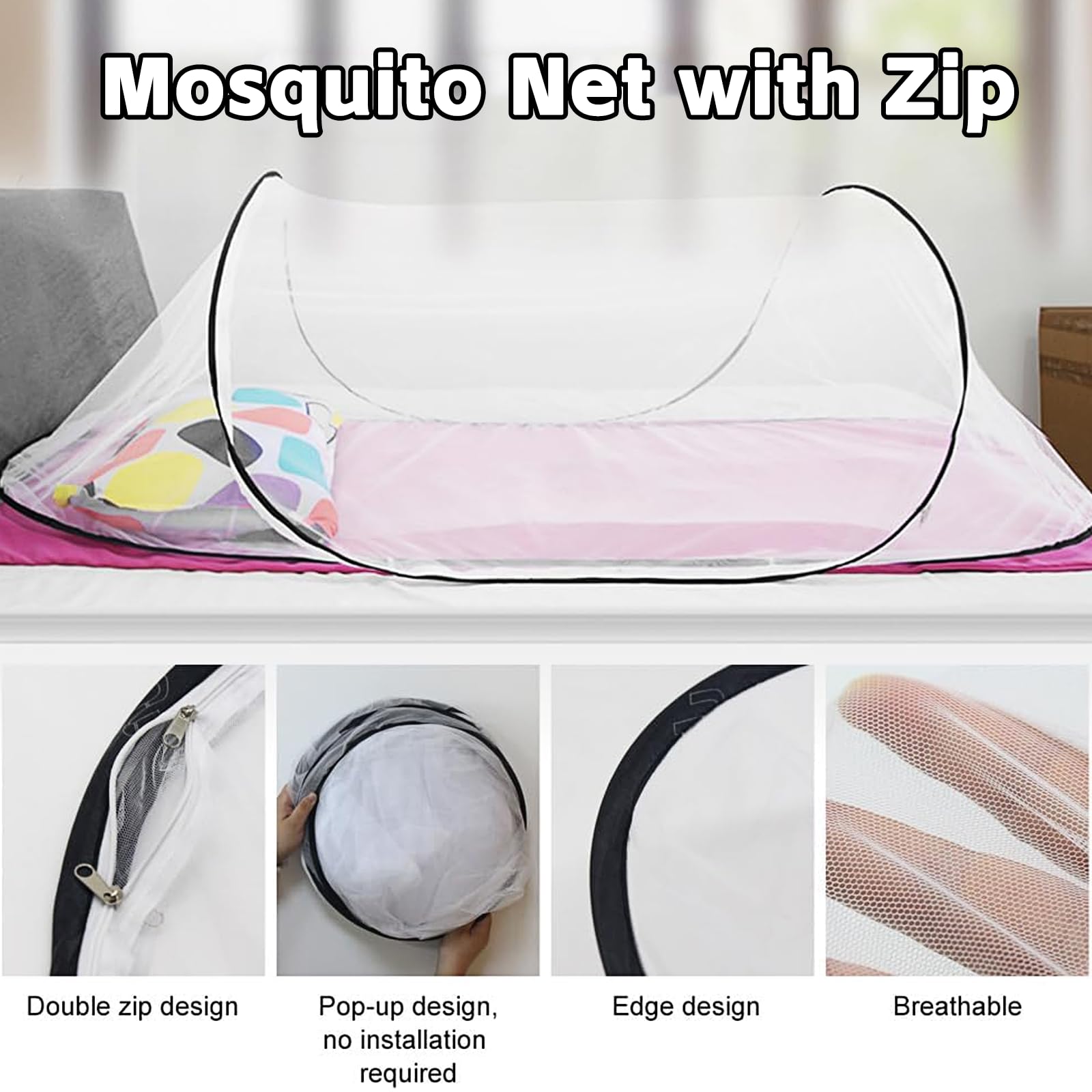Zanzariera pop-up per letto singolo, 200 x 80 x 56 cm, pieghevole, zanzariera da viaggio, zanzariera portatile, zanzariera per campeggio, interni ed esterni