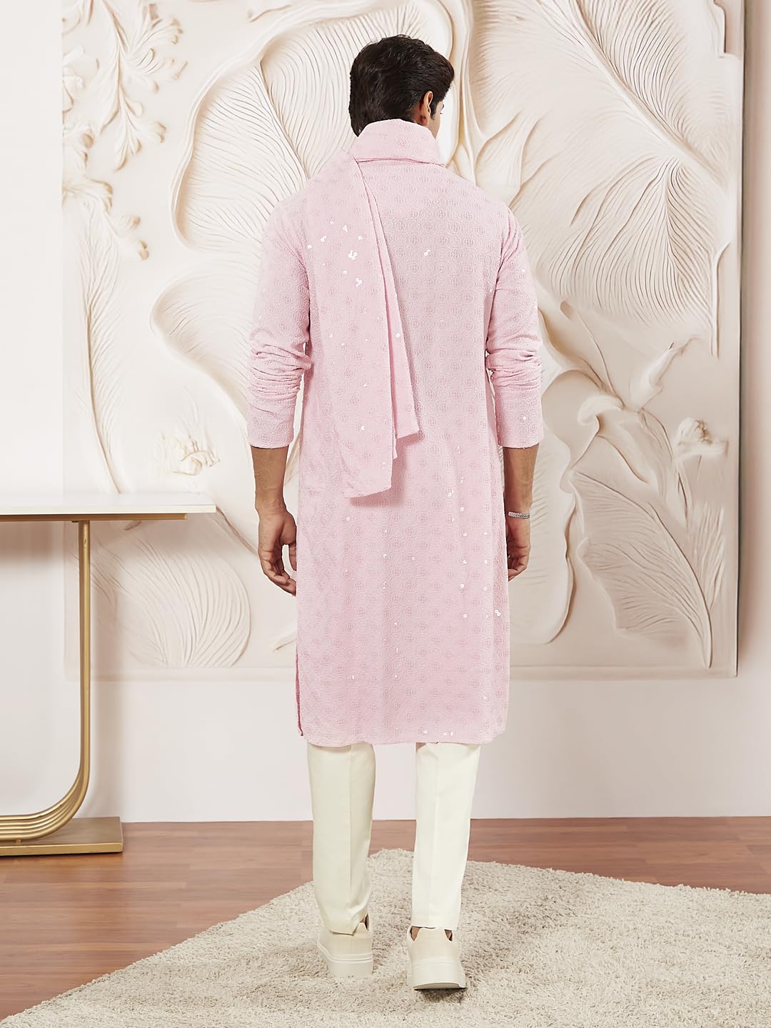 VASTRAMAY Men VASTRAMAY - Set pigiama e Dupatta da uomo, in rayon, colore: rosa