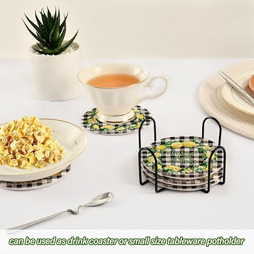 Miniatura 6 de Absorbant Coasters with Holder Set of 6 Coasters for Desk Cotton Coasters Posavasos para Mesa Lemon Sweet Home Black Buffalo Plaid