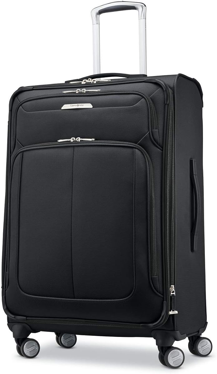 Samsonite Solyte DLX Equipaje expandible Softside con ruedas giratorias, negro medianoche, cuadros, mediano, 25 pulgadas
