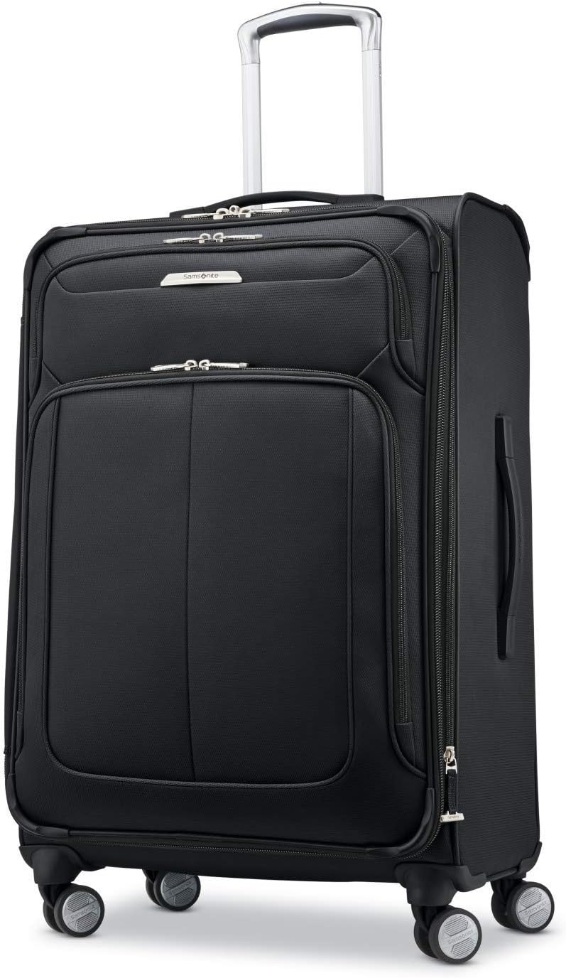 Solyte DLX Softside Expandable Luggage with Spinner Wheels, Midnight Black, Checked-Medium 25-Inch