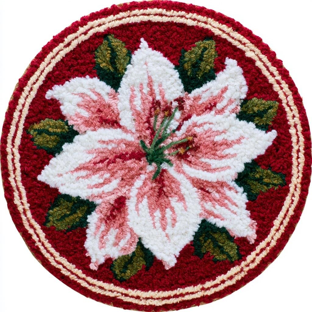 Ambattery Latch Hook Rug Kits-F Round Shape Latch Hook Kits Rug,Lily Flowers