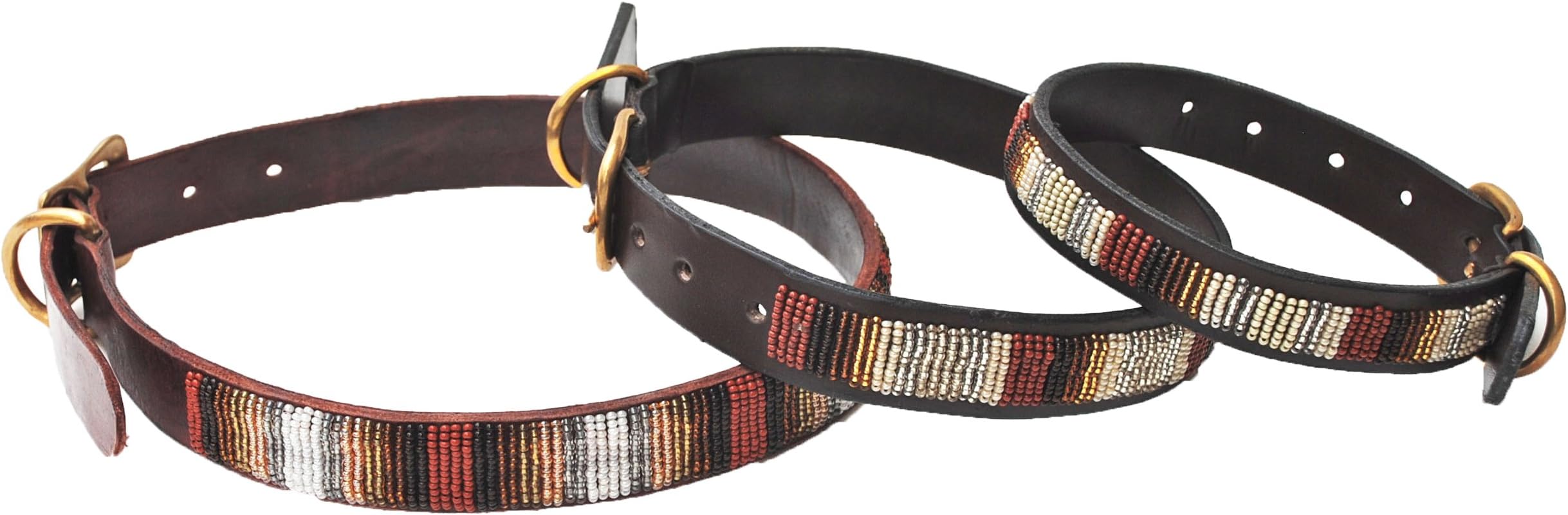 Kisiki Shades of Coffee Handmade Beaded Leather Dog Collar - VARIOUS SIZES