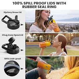 RAYMYLO Insulated Water Bottle 32 oz, Triple Wall Vacuum Stainless Steel (Cold for 48 Hrs), Leak Proof & Non-BPA, Modern Water Flask Jug with Paracord Handle & Straw Spout Lids, Ombre Orange