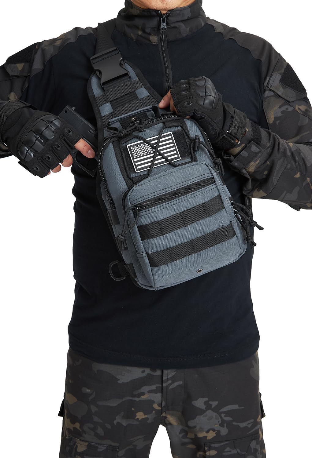 ATBP Small Tactical Holster Sling Backpack Accessories Shoulder Pouch Water Bottle & Radio Holder Crossbody Bag for Men - Image 7