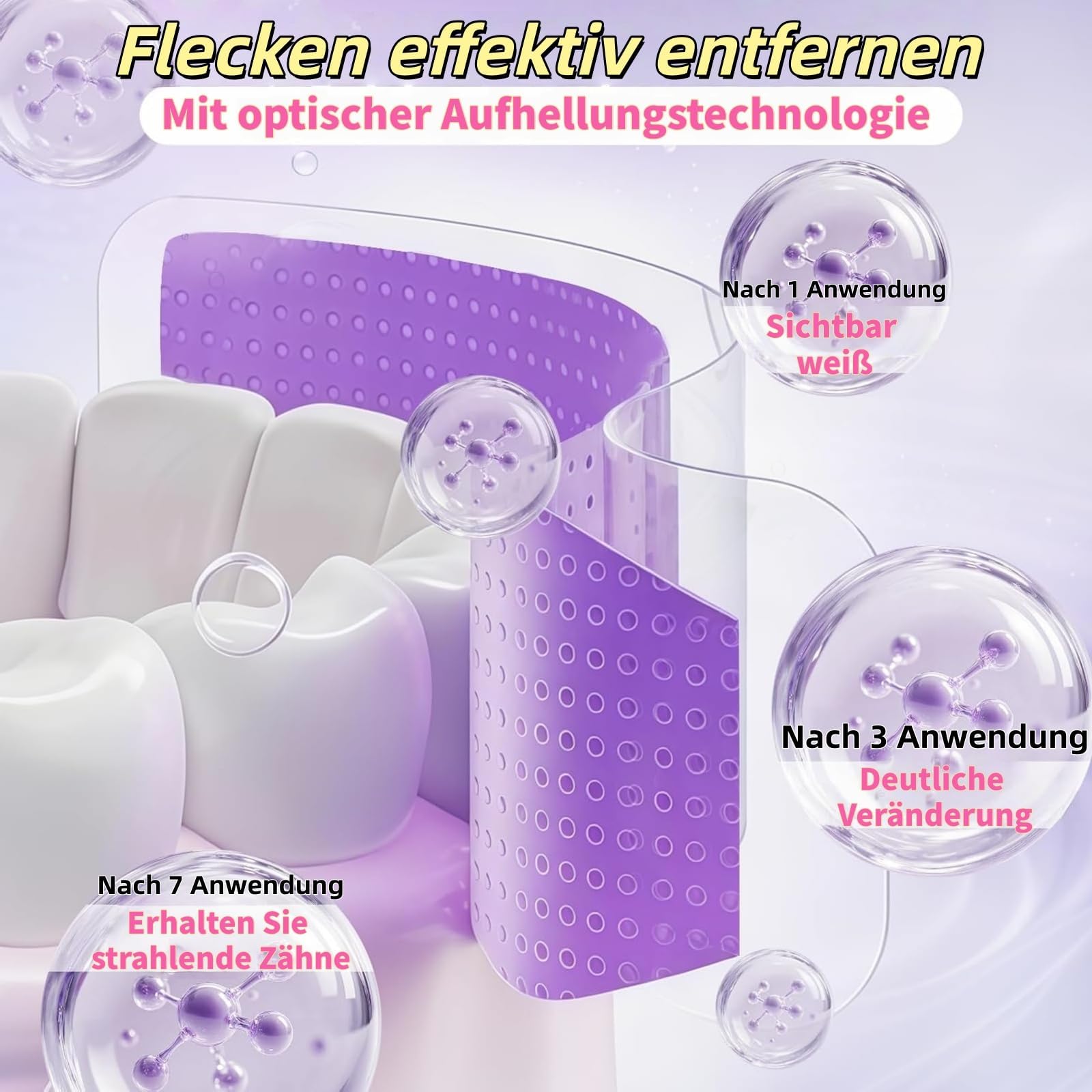 Strisce sbiancanti viola per denti, 42 pezzi Teeth Whitening Strips, Teeth Whitening Strips Dall'interno, At-Home Kit sbiancante, Sensitivity Free, per Macchie da Caffè, Vino, Fumo