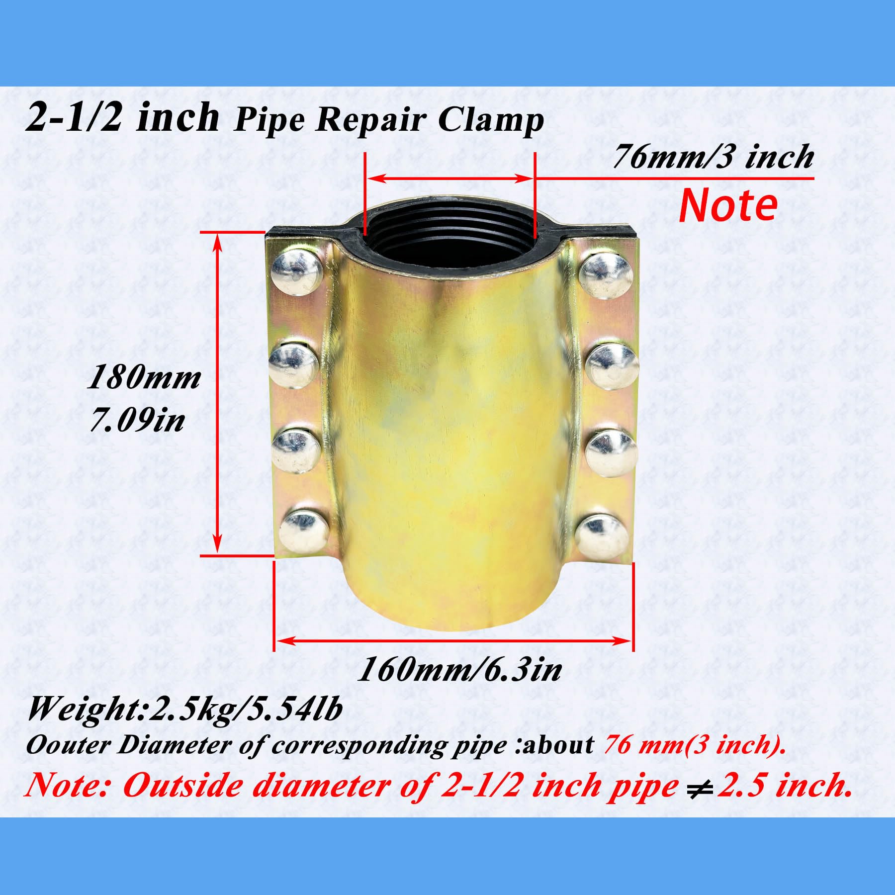2 Stück Rohr-Reparaturschellen – Edelstahl-Klemmen Für Undichte Wasserrohre (Ø Ca. 2,1 Cm) In Gold