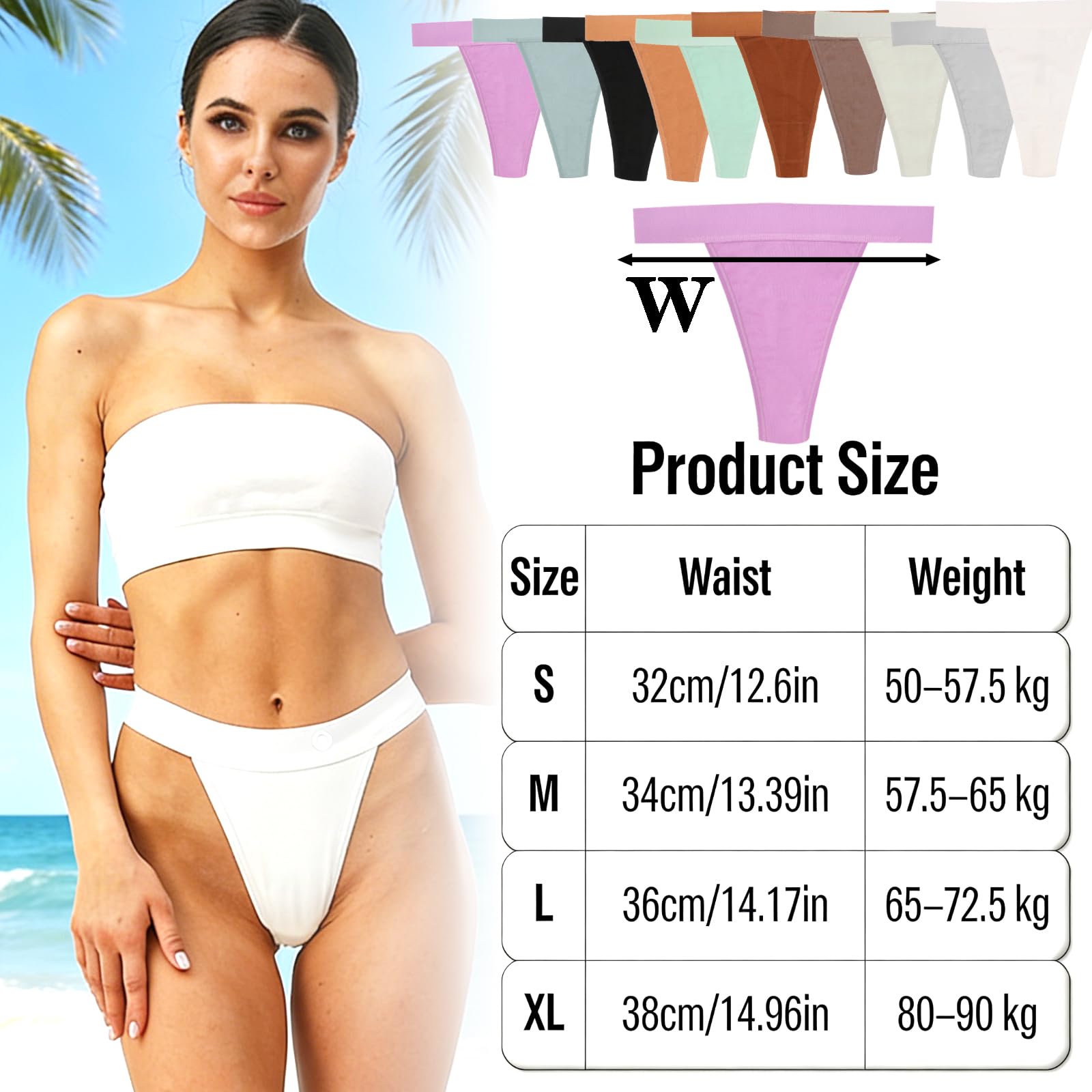 Lot de 4 strings taille haute pour femme - En coton respirant - Sans couture - Sous-vêtements en coton - Pour le sport, le quotidien, le travail, la plage