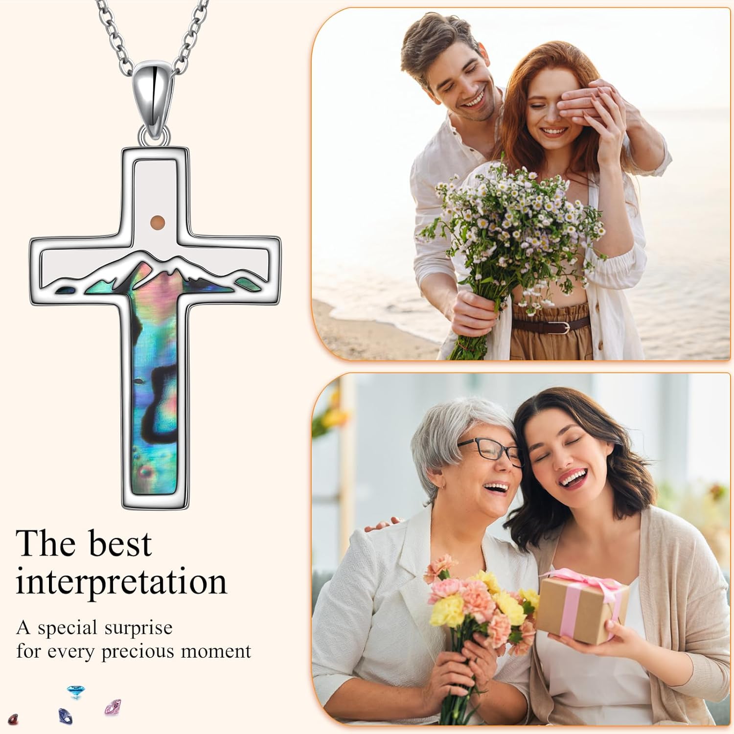 Cross Necklace for Women 925 Sterling Silver Abalone Shell Cross Pendant Necklaces Religious Jewelry for Women Men - Image 7