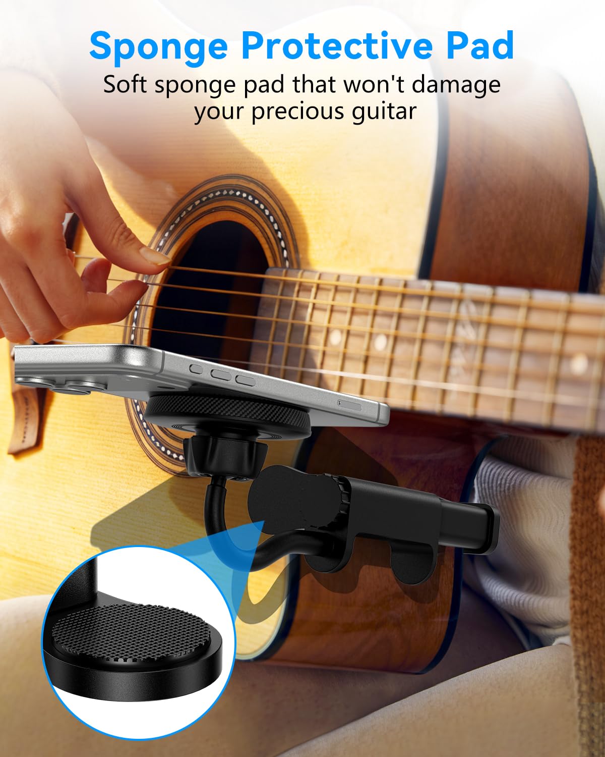 Supporto Magnetico per Telefono a Chitarra, Supporto Universale per Smartphone per Chitarra, Basso,Ukulele, Regolazione 360°, Ideale per Registrazioni Video/Streaming Live/Insegnamento Online