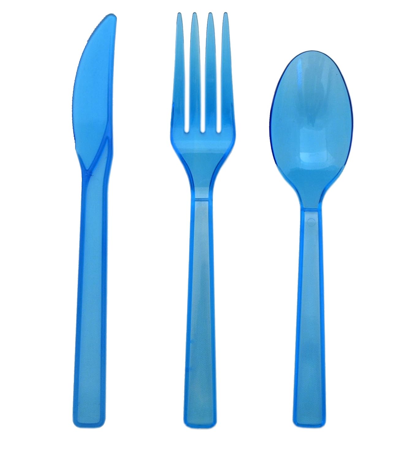 Party Essentials N320551 Medium-Weight Hard Plastic Cutlery Combo Pack, Knives/Forks/Spoons, Neon Blue, 544 Place Settings (1,632 Pieces)