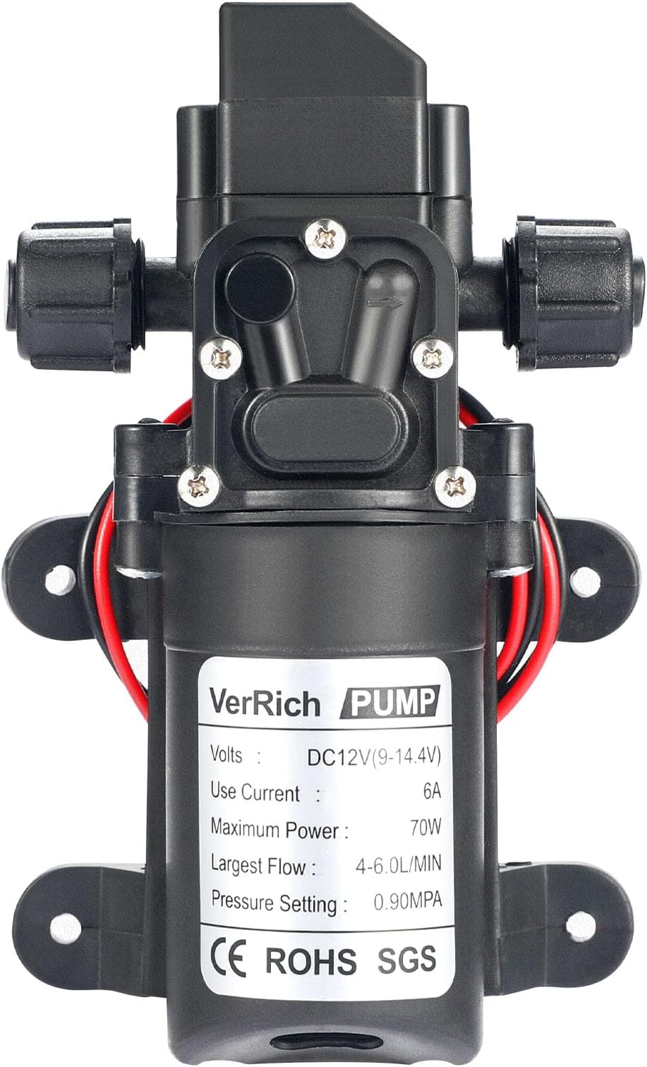 - Diaphragm Pump,VerRich 12V Water Pump 70W 6A Intelligent Self Priming Sprayer Pump 6 L/Min 0.9MPA 131 PSI for RV Camper Marine Boat Garden
