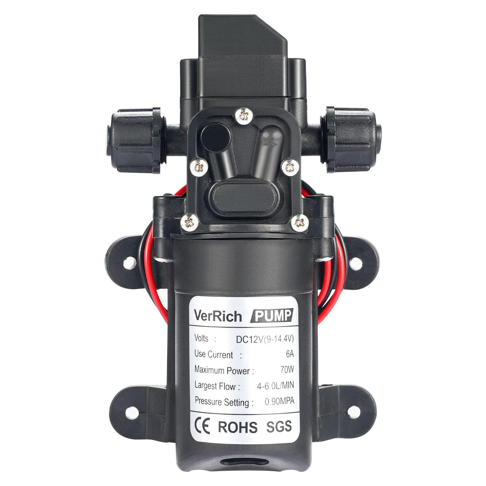 Diaphragm Pump,VerRich 12V Water Pump 70W 6A Intelligent Self Priming Sprayer Pump 6 L/Min 0.9MPA 131 PSI for RV Camper Marine Boat Garden