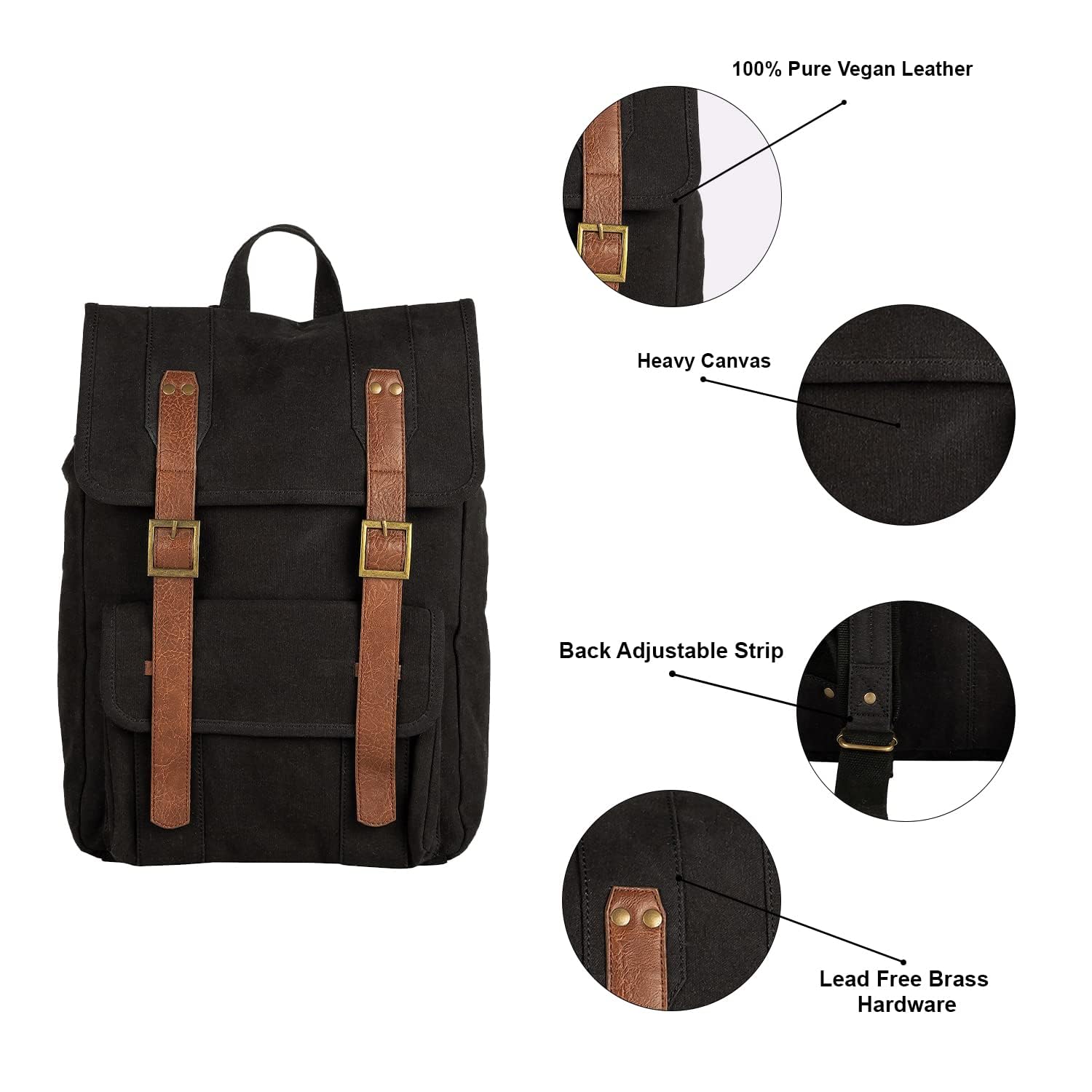 Mona B Canvas Backpack with upto 14 Laptop Inches Compartment for Office, College, Travel for Men and Women (Parker, Black) 3