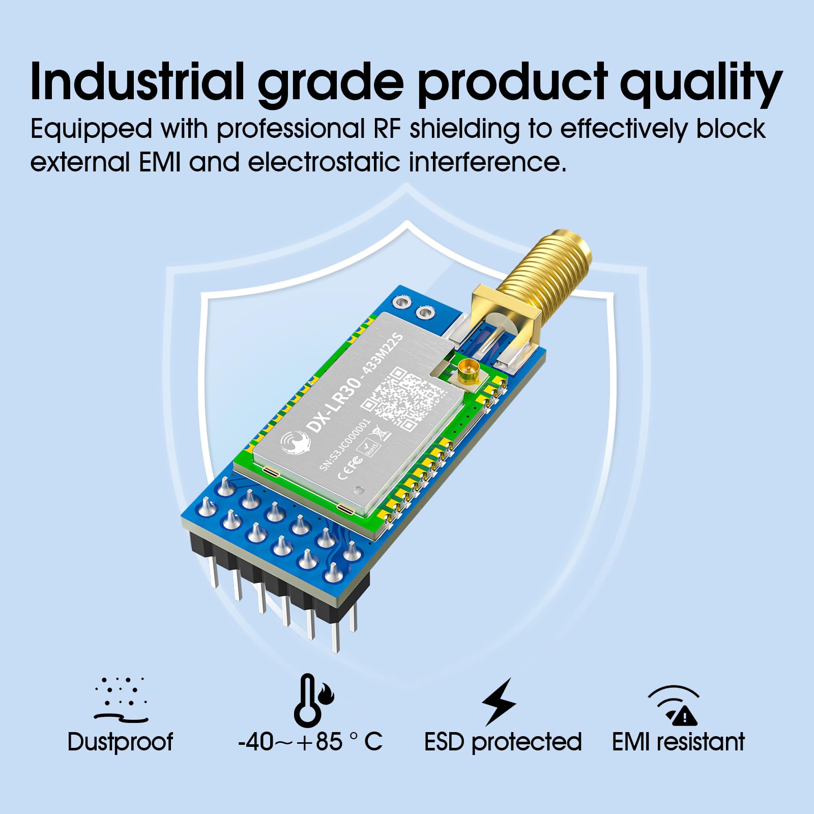 SX1262 LoRa Module Developer SET DX-LR30 433~470MHz 868/915Mhz 22dBm 8km Range 5V UART GPIO ISM Band LoRa RF Module (DX-LR30-433-T1)