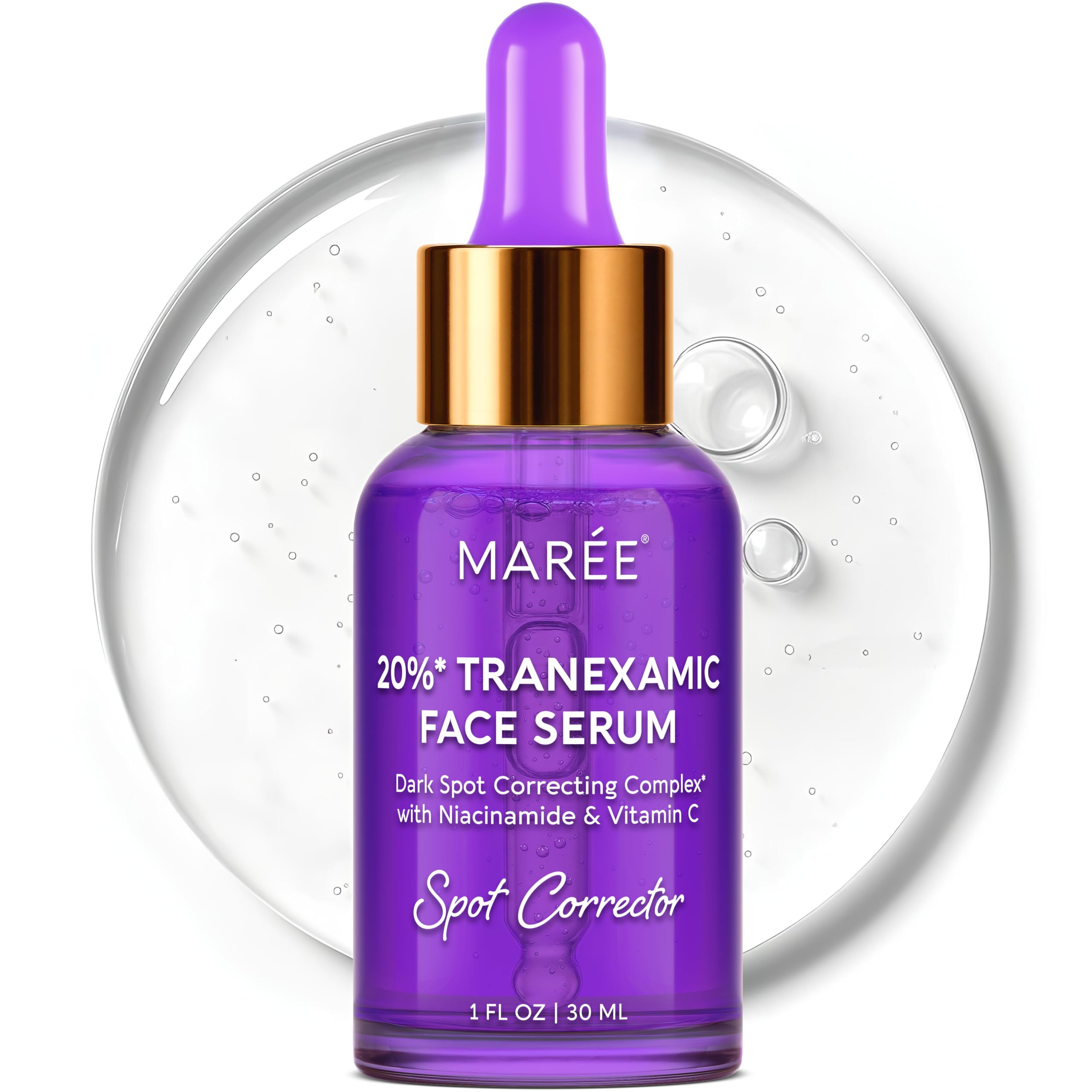 MAREE 20% Tranexamic Acid Serum Complex with Niacinamide & Vitamin C – Serum for Face & Body Dark Spot Corrector – Age Spots Hyperpigmentation Care Remover – Brightening Acido Tranexamico para Manchas